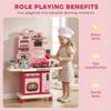 Play Kitchen, 33 PCS Kids Kitchen Playset with Lights, Sounds, Storage, Circulating Water Sink for 3-6 Years, Pink