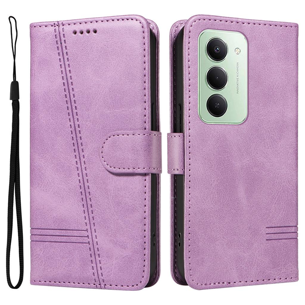 Pro Xiaomi Redmi 15 4G (EU) (171 mm) Peněženkové pouzdro T-tvarované linie Kožený kryt na telefon Stojánek