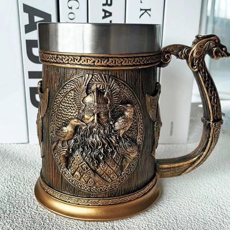 Vintage stainless steel Viking 3D medieval warrior mug, personalized beer and coffee cup, bar decoration and daily gatherings