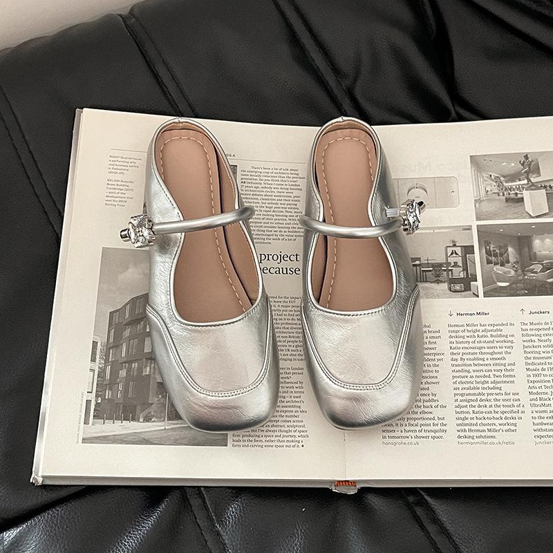 

Baotou half slippers women s summer wear 2025 new low-heeled half-support single shoes French with skirt Mary Jane cool slippers 40 серебряный