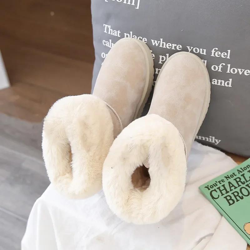 Fashion Women's Snow Boots Elegant With Low Heels Round Toe Plus Warm Shoes for Woman Chic Demi-season Gyaru on Offer Pu No Slipery Y2k