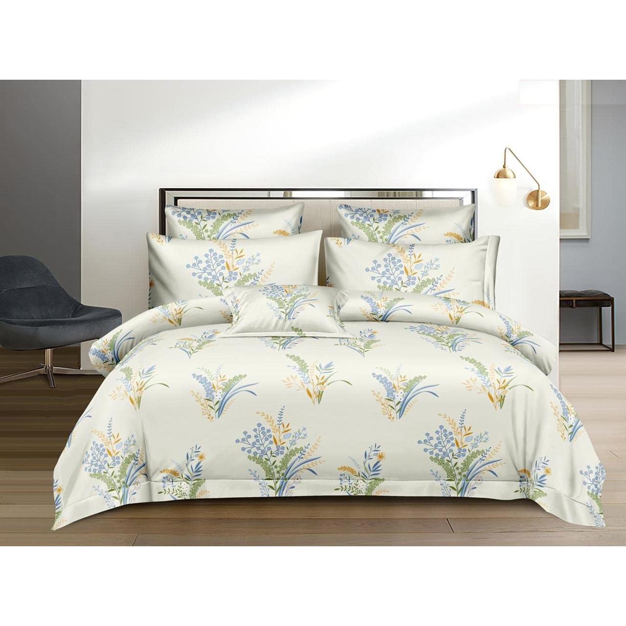 

400TC Super Soft Glace Хлопковое пуховое одеяло королевского размера, двуспальная кровать (90x100 дюймов) с наволочкой того же дизайна (2 шт.) (крем цвета слоновой кости)