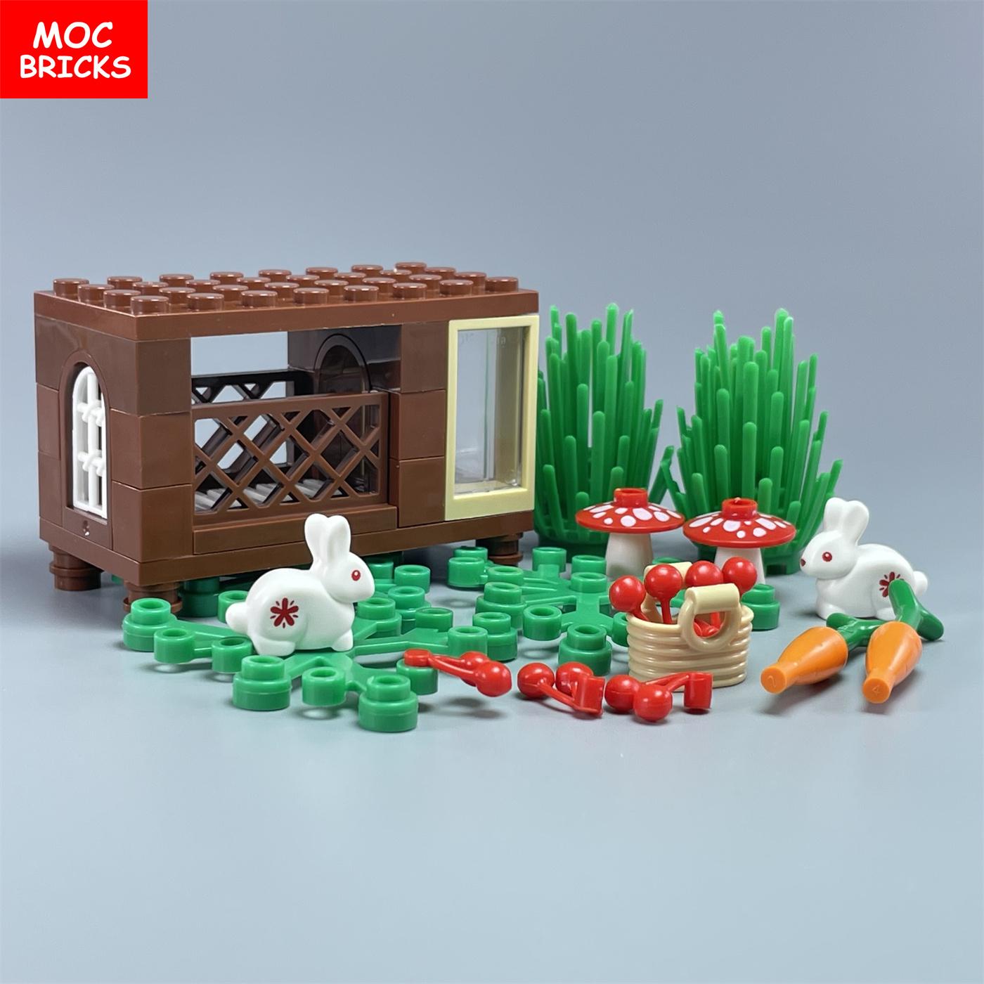 MOC Bausteine Bauernhof Dorf Gemüsefeld Obstgarten Szene Tiere Pflanzen Hühnerstall Bausteine Spielzeug Geschenke