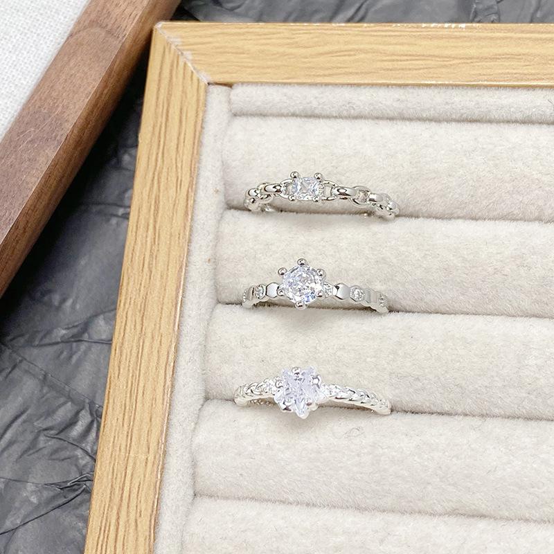 Simple Zircon Diamond Ring Fashion Open Ring Flash Diamond Cold Wind Light Luxury High Sense Ring