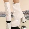 Fashion French Square Toe Block Heel Fashion Little Booties Women's Autumn New Platform Patent Leather High Heel Sleeve Boots