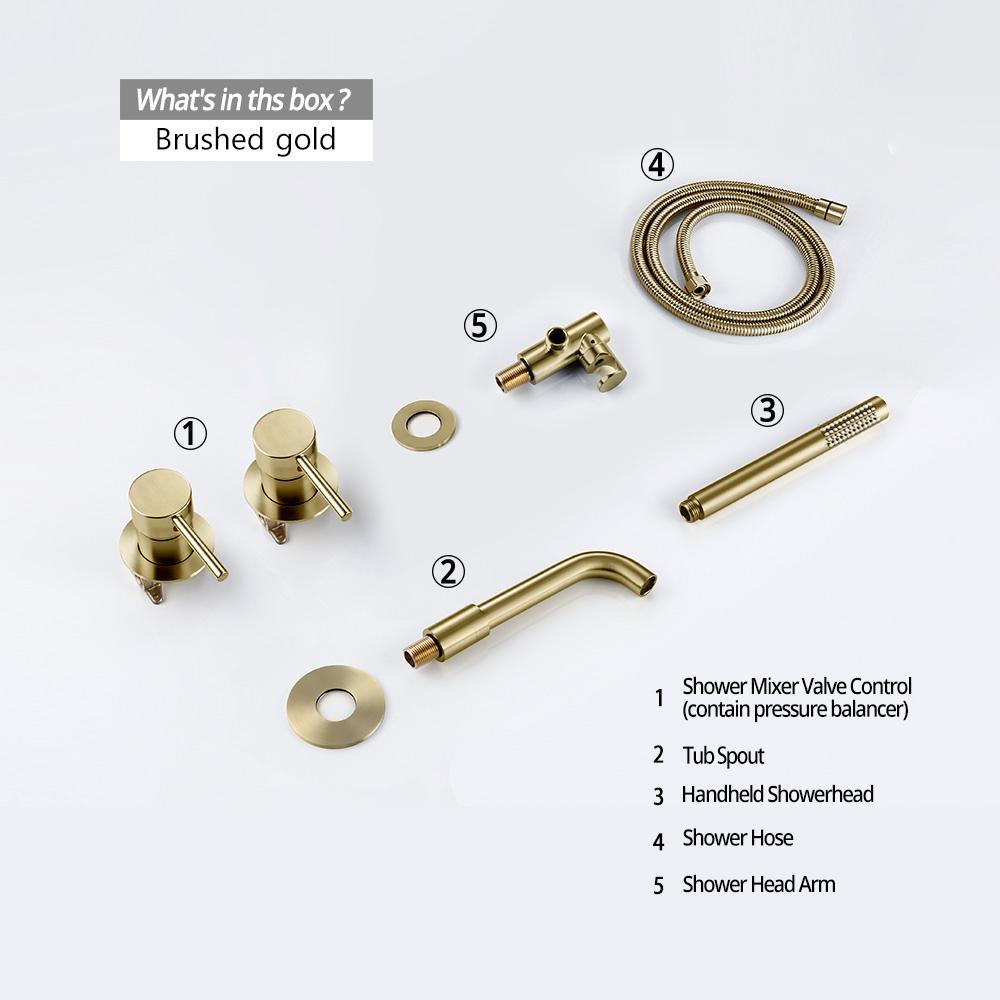 Duschmischer Duschset Warm & Kalt 2-Wege-Umsteller Duscharmatur Massives Messing Mit 150MM/210MM/260MM Wanneneinlauf Mischduschset
