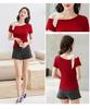 2025 Korean Style One-Shoulder Tie-Up Short-Sleeve Slimming Cotton Women's Top