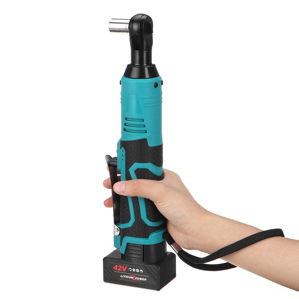 42V 3/8"" 110-240V 80N.m Power Tool Electric Ratchet Wrench with 2 Lithium-Ion Battery Charger Kit Rechargeable Cordless Electric Wrench