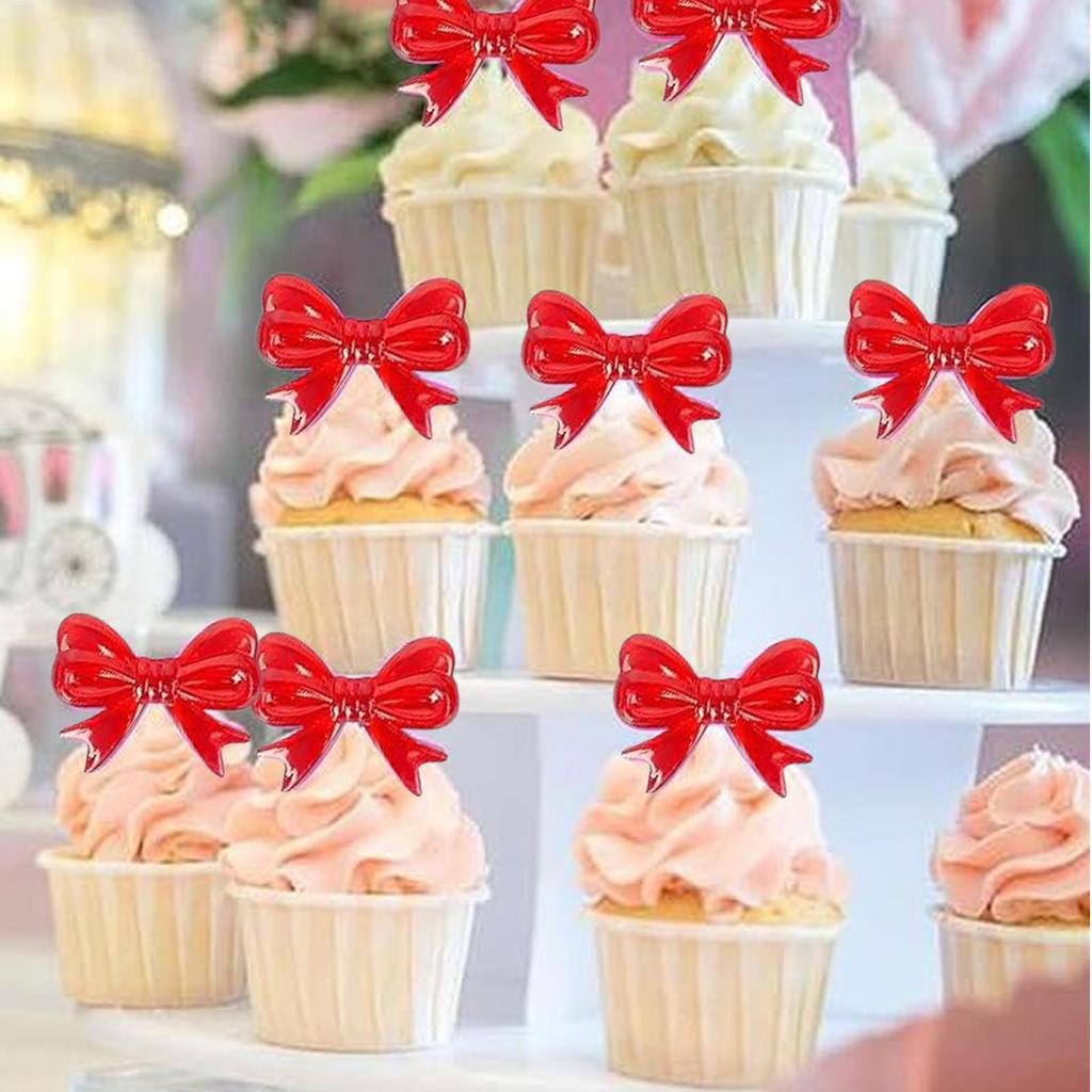 30PCS Resin Bow Cupcake Toppers Wedding Christmas Party Decorations Birthday Baby Shower Cake Decor Bow Tie Ornaments
