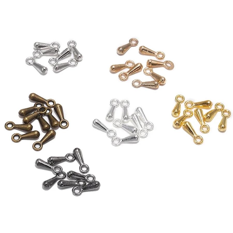 50Pcs/Lot Golden Old Silvery Water Drop Pendant End Beads 2*7 mm For Tail Extender Chain DIY Jewelry Making Findings Accessories