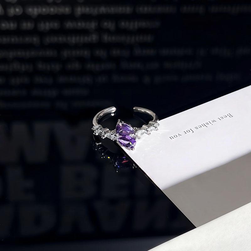Elegant Purple Diamond Ring: Women's Cool, Simple, Light Luxury Index Finger Jewelry in Cold Style