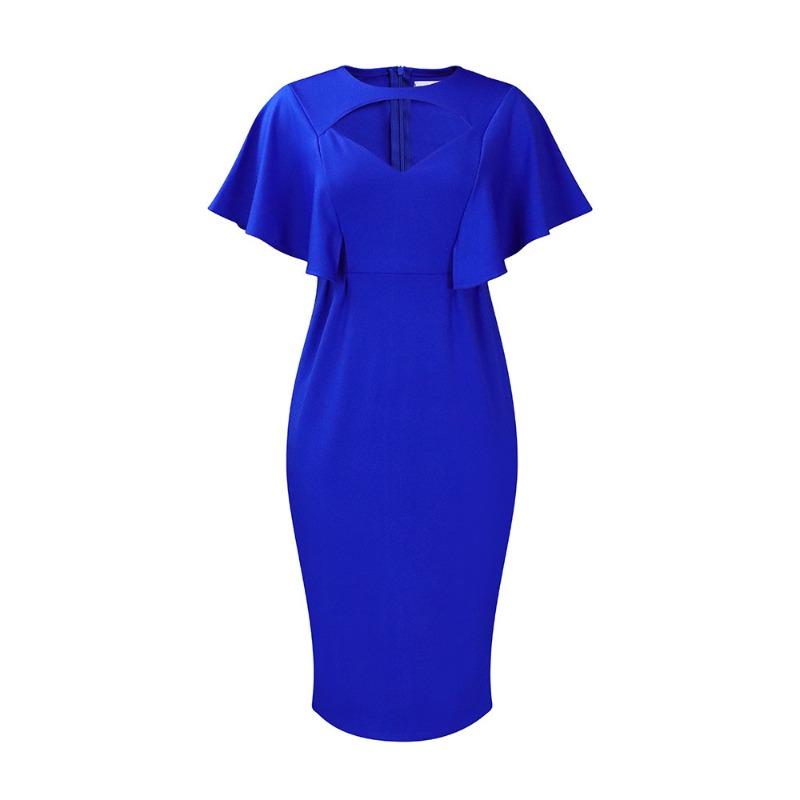 Women Solid High Waist Short Sleeve Pencil Bodycon Office Commute Dress