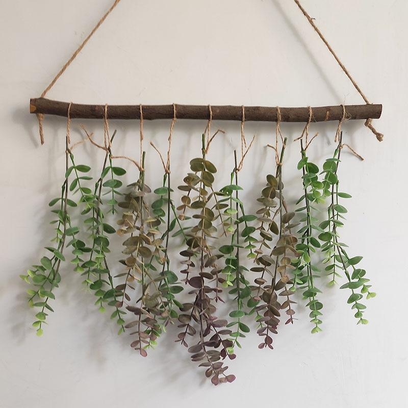 Log Wall Hanging Simulation Green Plant Eucalyptus Leaf Simulation Leaf Hanging Down Home Hotel Wall Decoration Hanging Jewelry