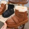 2025 Genuine Leather Kids' Snow Boots with Fleece, Thick, Warm, Cotton-Lined for Girls & Boys