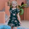 Girls Orange Flowers Print Dresses Kids Girl Party Dress Loose Fitting Loose Fitting Short Sleeved Skirt For Girls Over Four Years Old