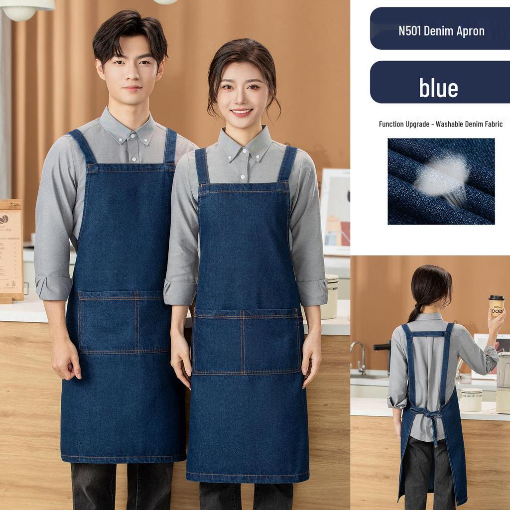Custom Logo Denim Apron for Restaurant, Nail Art, Baking, Coffee Shops, and Barbershops