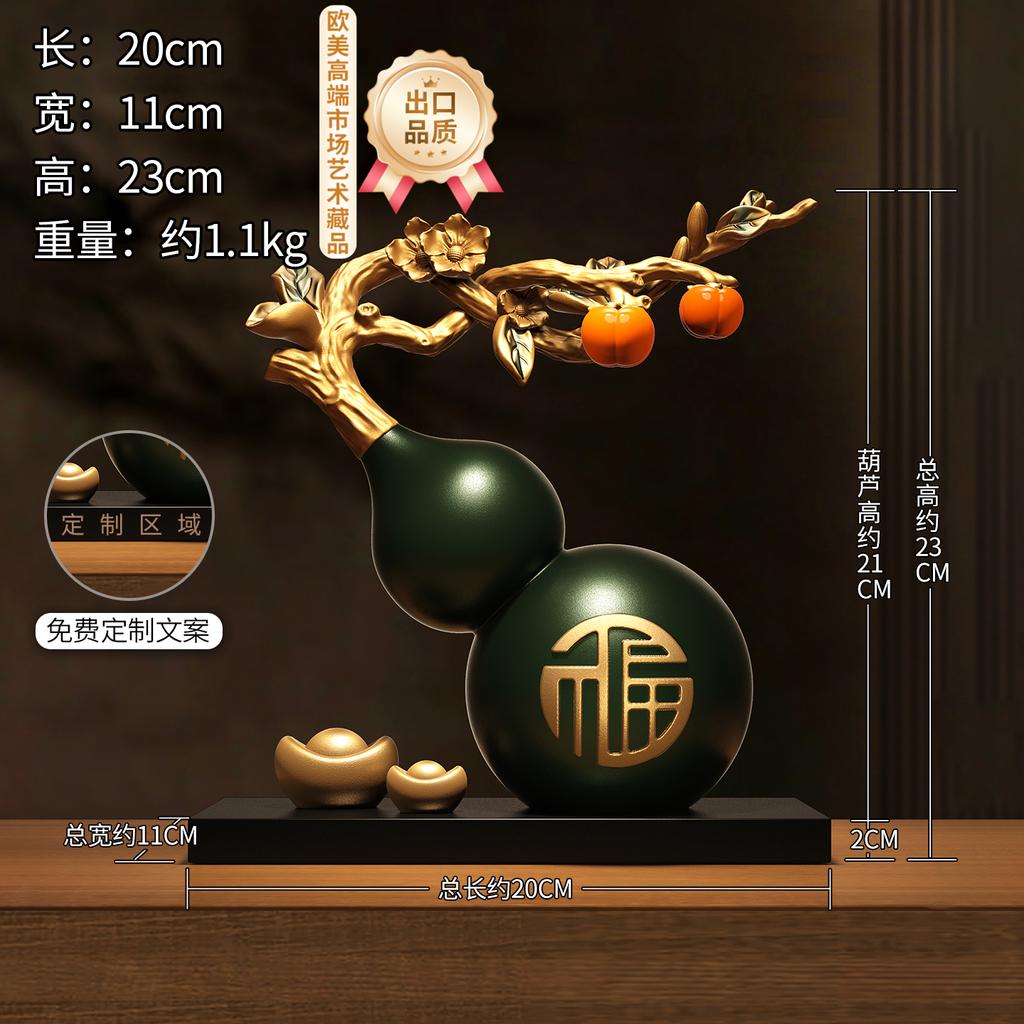 Hand Painted Calabash Ornament,Creative Lucky Gourd Decor for Office Desk Blessing,Chinese Feng Shui Art Craft for Shelf Display