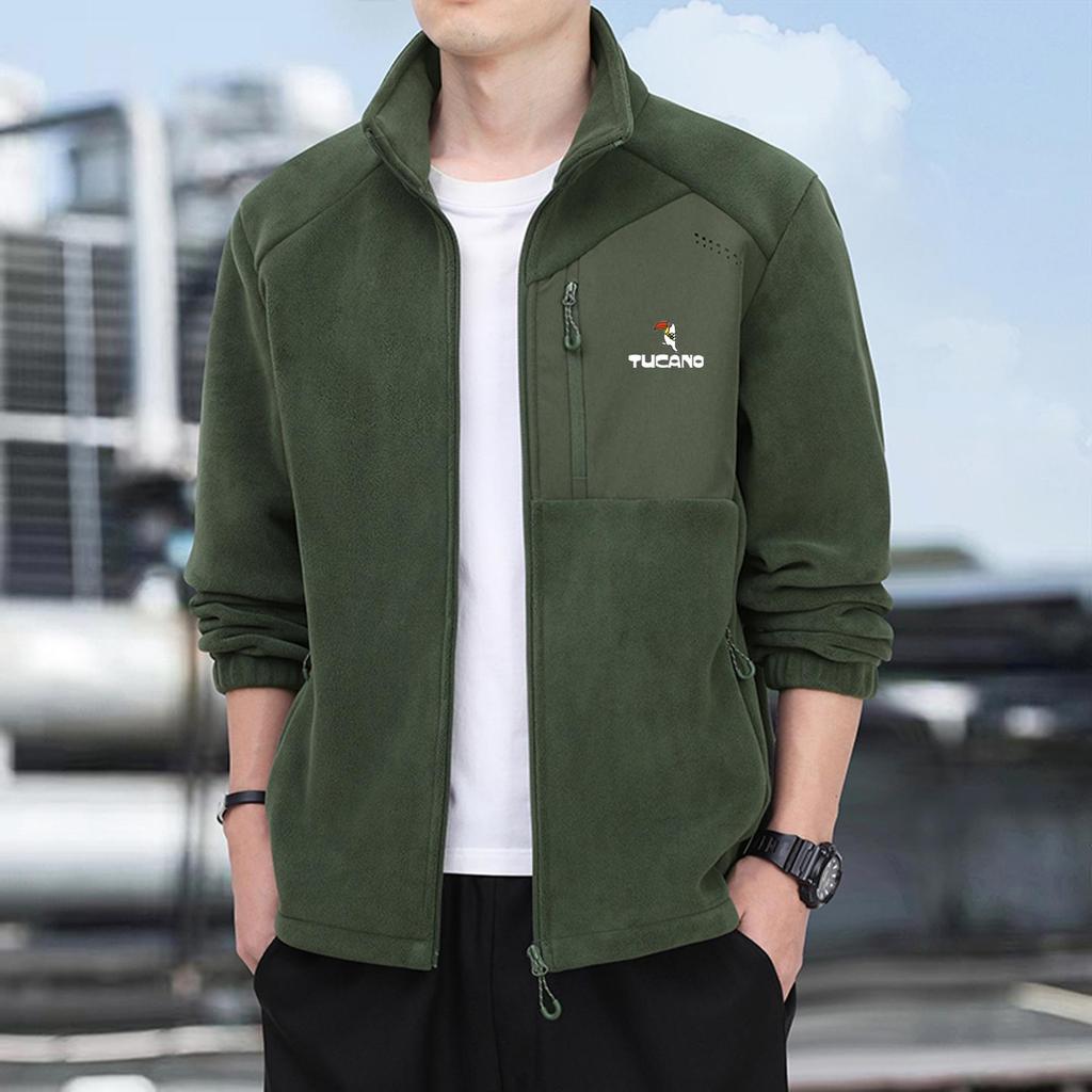 Woodpecker Men's Thickened Fleece Hoodie Jacket - Warm Stand Collar for Autumn/Winter Outdoor Sports
