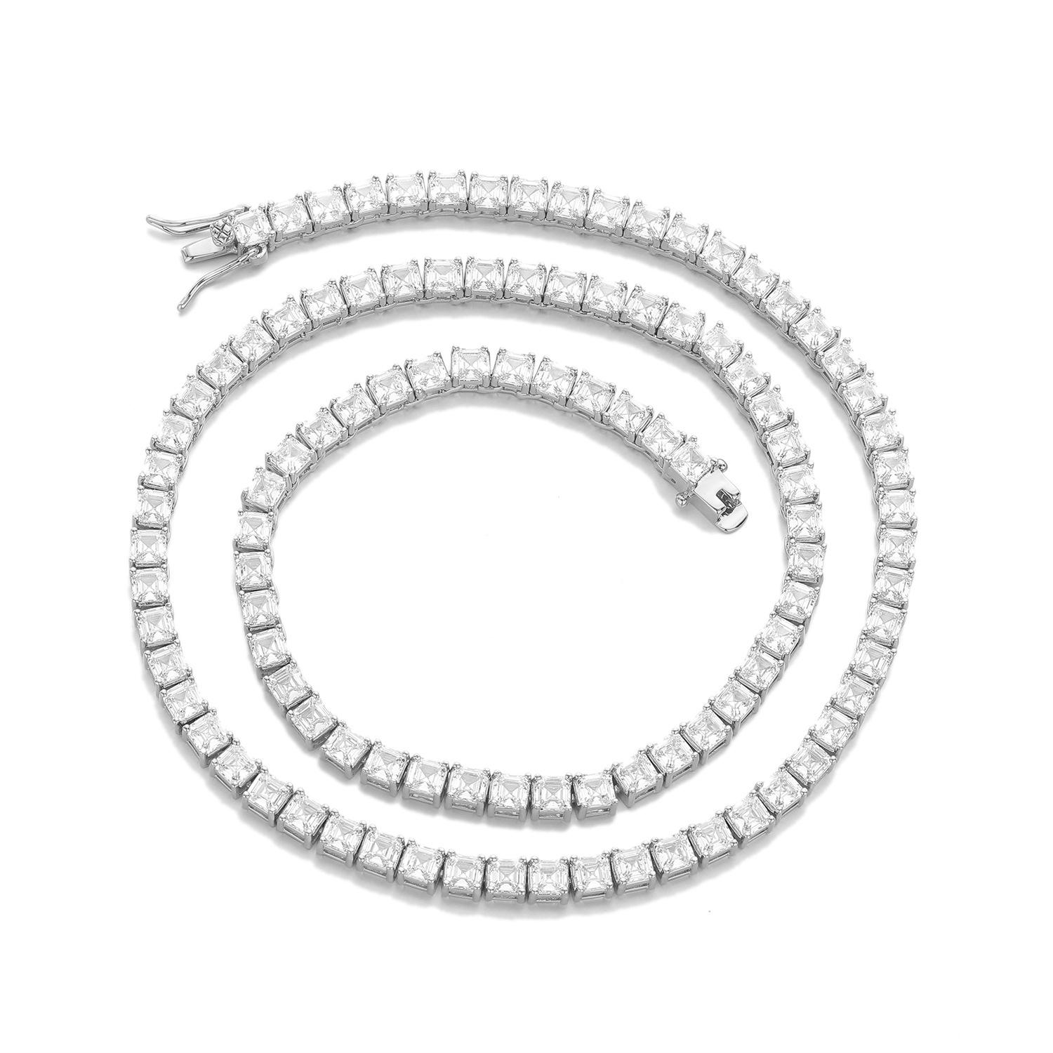 

European and American hip hop full of zircon quadrilateral pagoda zircon tennis chain 1111 spring men s and women s retro necklace Bracelet 7inch (length about 18cm)