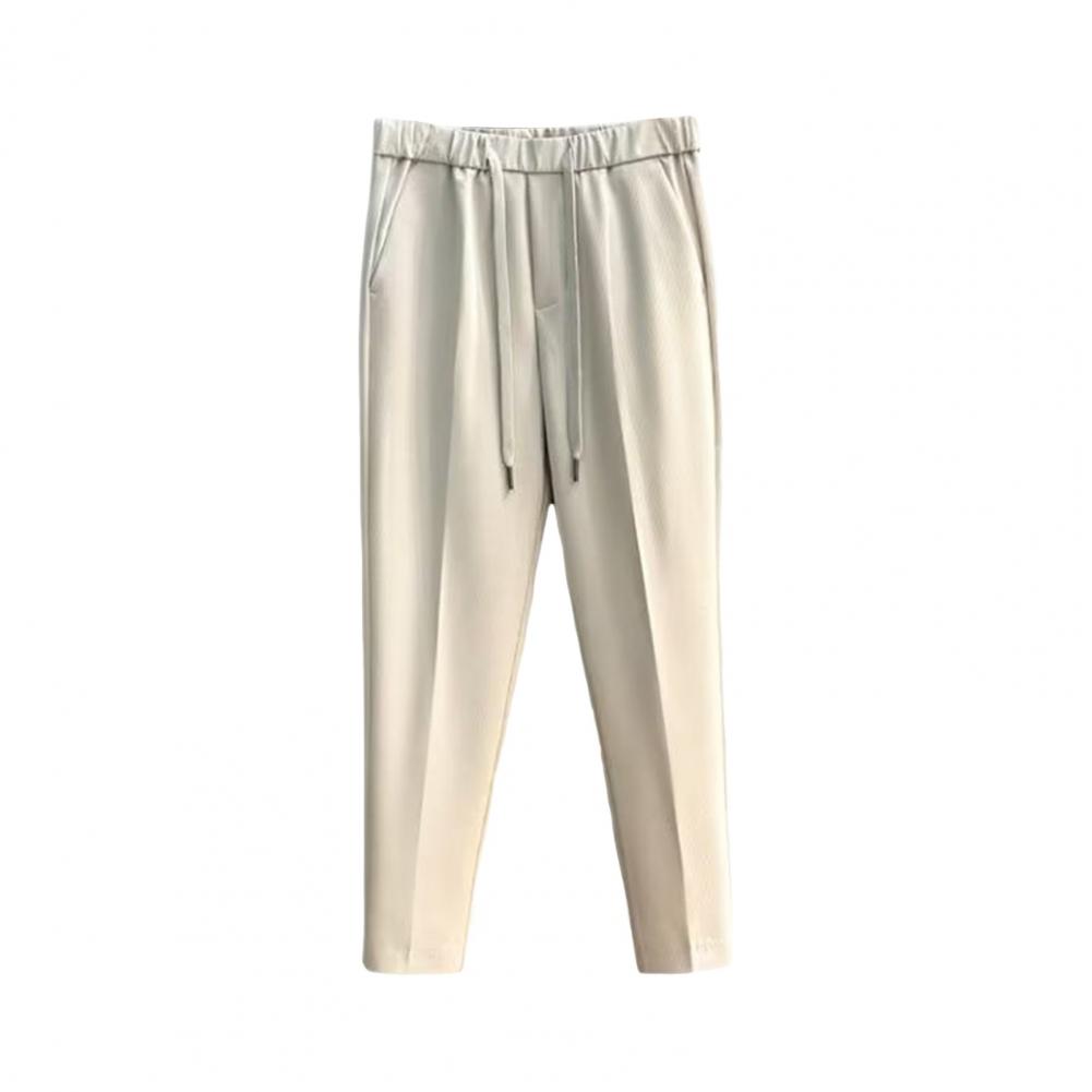 

Men Trousers Elastic Waist Men s Suit Trousers Formal Business Style Trousers for Office Wear Straight Leg Ninth Trousers in Solid B Practical Use M абрикосовый