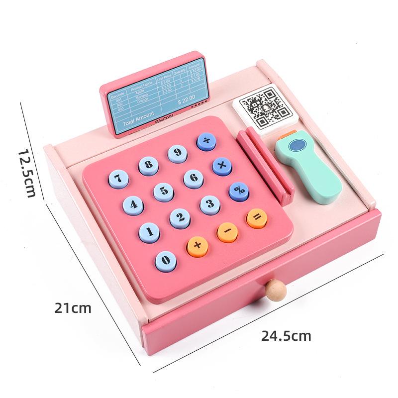 Wooden Play Cash Register with Coins & Card Swiper - Cognitive Learning Toy for Kids