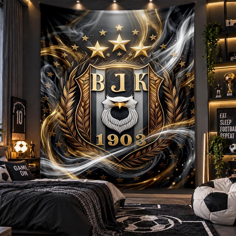 Duvara Asılan Goblen Beşiktaş FK Baskılı Kumaş Salon Yatak Odası Ev Dekorasyonu İçin