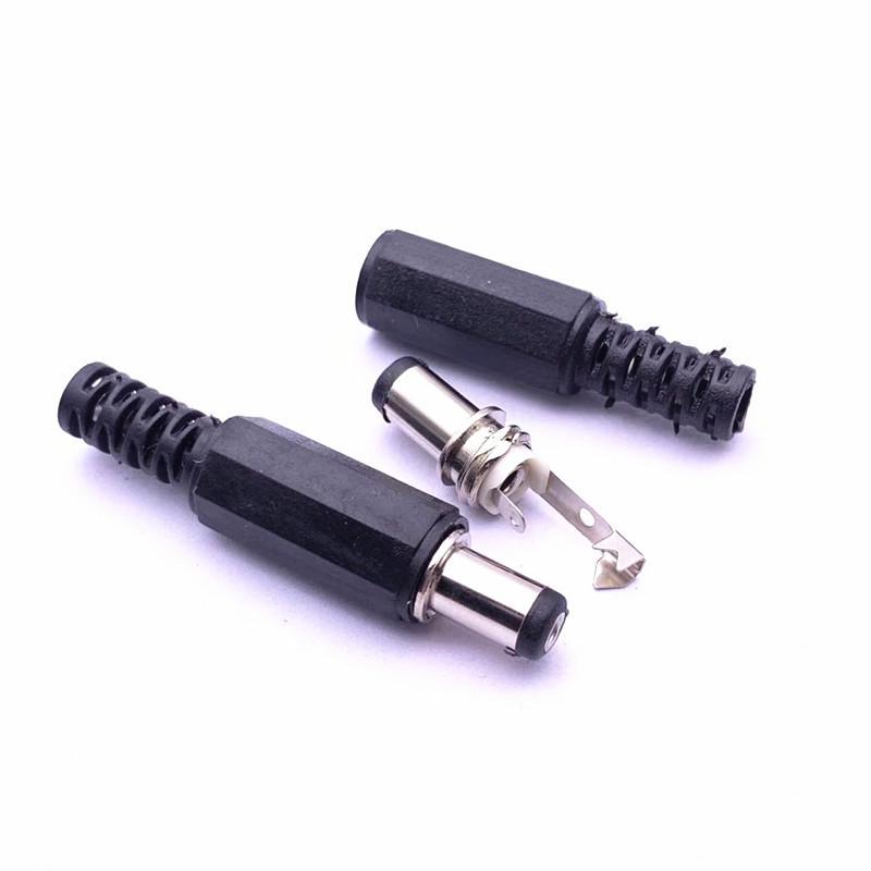DC 5.5x2.1mm Male Plug Solder Type, Assembled Plastic Connector, 9mm Length, 5.5x2.5mm Adapter