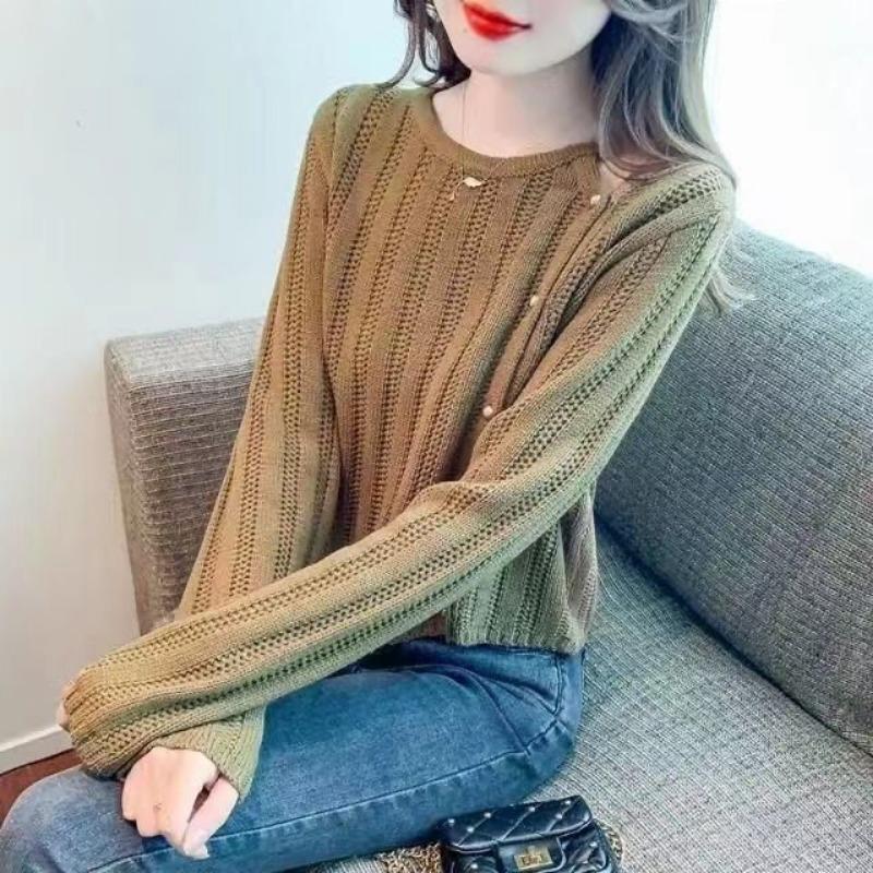 

Вязаный свитер, базовый свитер, женский однотонный весенне-осенний темпераментный верхний слой с внутренним слоем M верблюд