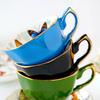Vintage Butterfly Bone China Coffee Cup Saucer Set, Colorful Ceramic Tea Cup with Gold Rim, Elegant Porcelain Latte Mug for Afternoon Tea Home Decor