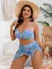Übergröße Tie-Dye 3-teiliges Bikini-Set Damen Hartschalen-Push-Up-Bikini-Oberteil Wickelrock Überwurf Kurvige Hohe Taille Zweiteiliger Badeanzug Strandbadeanzug