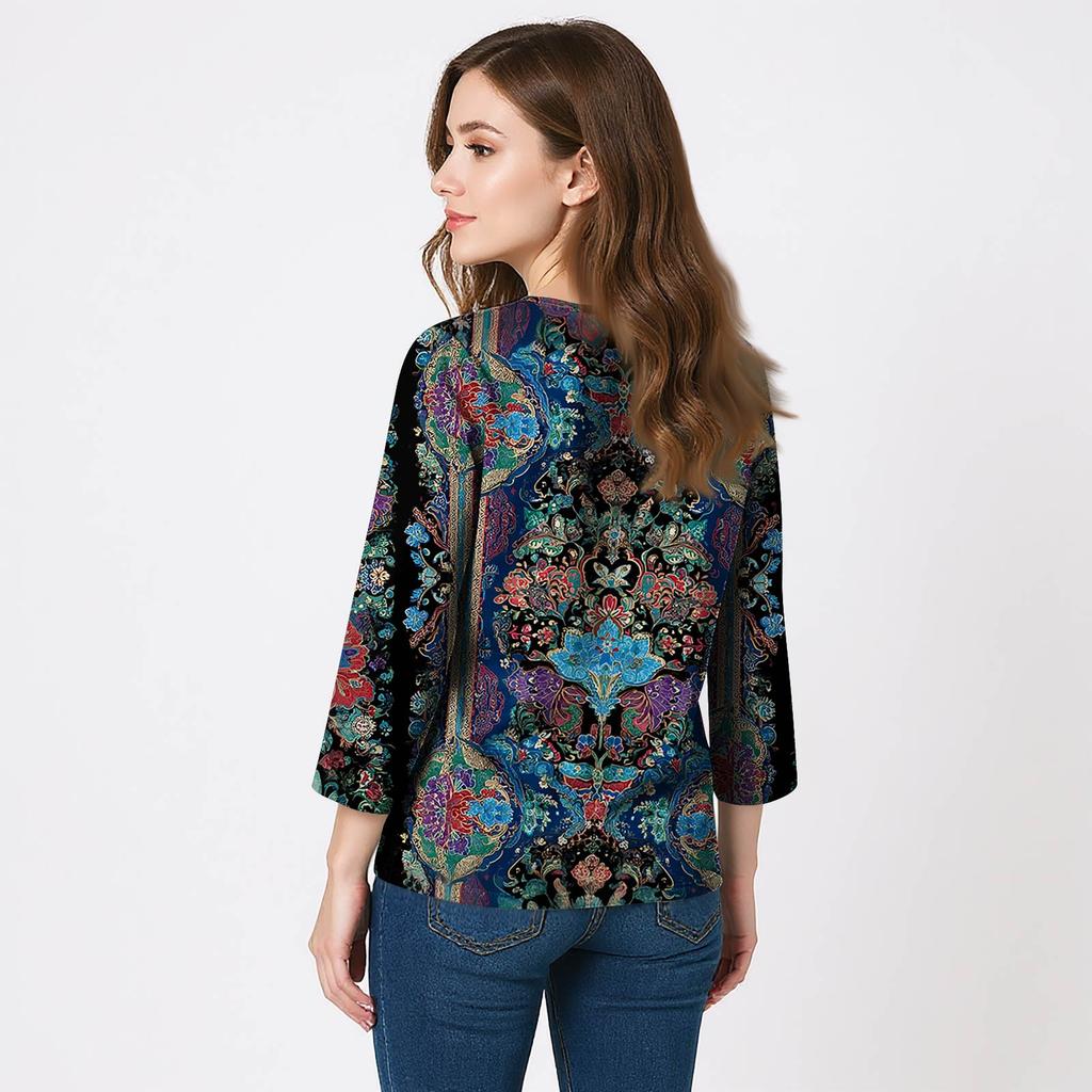 Dámské košile s 3/4 rukávem Topy s výstřihem do V Topy pro volný čas Základní trička Halenka Volné topy