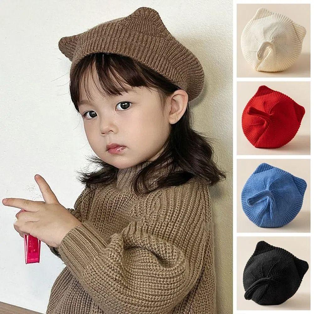 Solid Color Baby Beret Hat 1-6y Boys Girls Painter Hats Lovely Cat Ear Baby Hat Kids