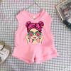 Girls Cotton Cartoon Print Tank Top And Shorts Set Fashionable Summer Two Piece Outfit For Kids