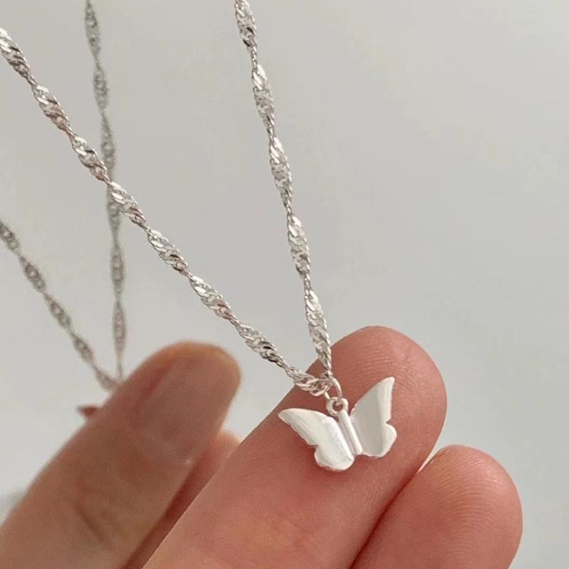 925 Sterling Silver Butterfly Necklace Simple Style Charm Animal Shape Pendant Choker Birthday Party Gift Women's Fine Jewelry