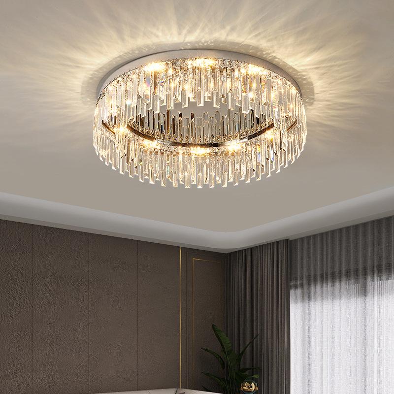 Luxury LED Crystal Ceiling Light: Round & Rectangular Dimmable Pendant for Living Room, Dining Room, Bedroom, Hall.