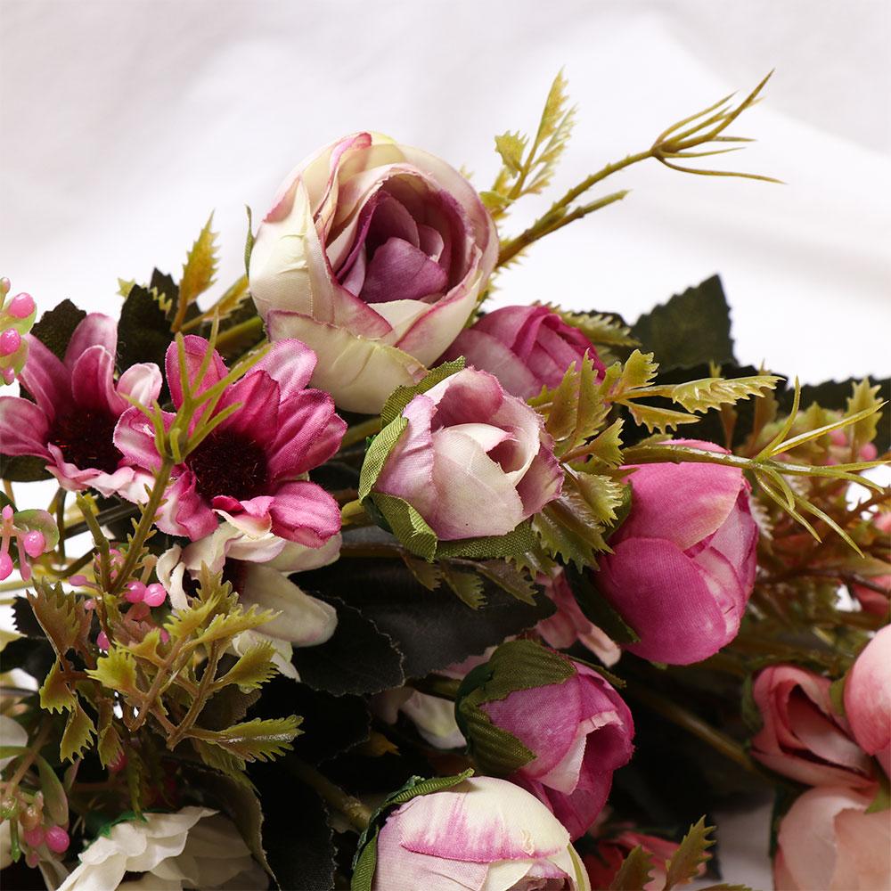 DIY Handmade Party Supply Home Decor Artificial Flower Fake Daisy Bridal Bouquet Silk Tea Rose