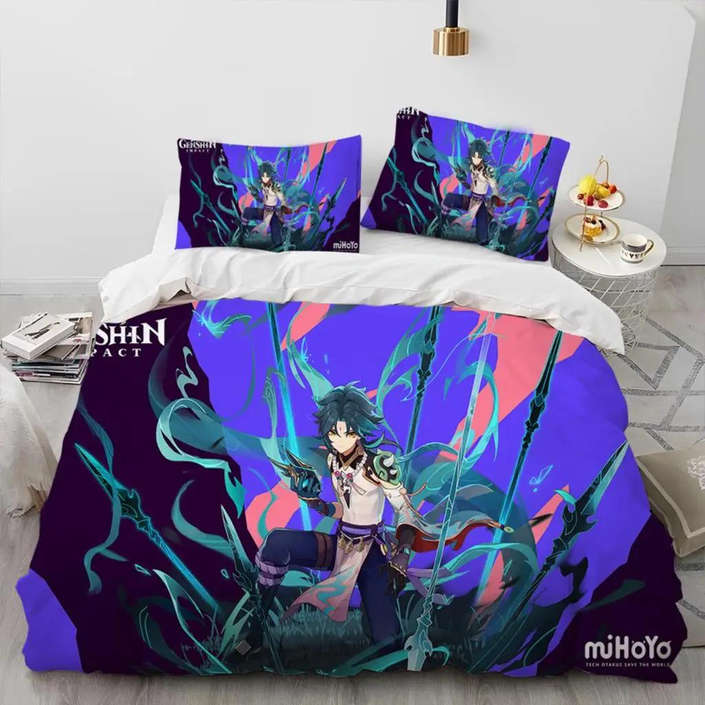 Anime Genshin Impact Game Bedding Set Boys Girls Twin Queen Size Duvet Cover Pillowcase Bed Kids Adult Home Textileextile
