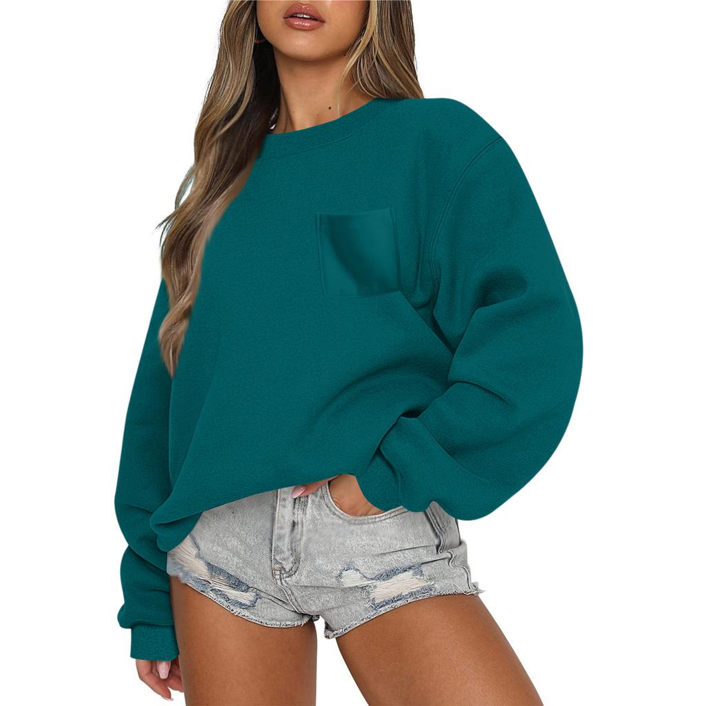 Women's Casual Fashion Round Neck Long Sleeve Sweatshirt With Pockets