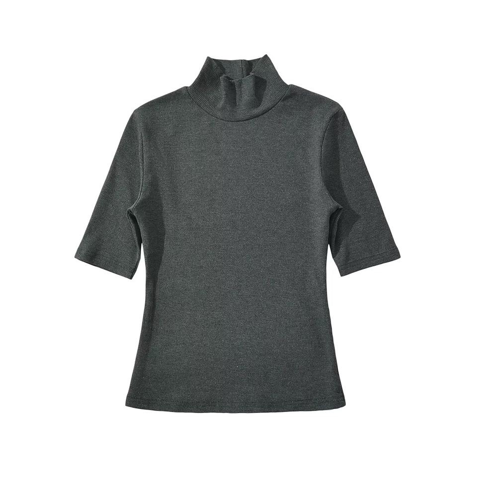 

YPFF Модная женская футболка с высоким воротником, облегающая, эластичная, со средним рукавом - стиль острой девчонки для осени и весны Small темно-серого