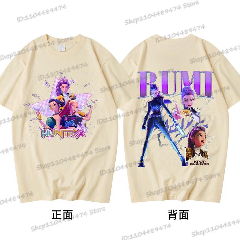 Anime KPop Demon Hunters Cotton Tshirts Graphic Hip Hop Vintage T Shirt Men Women Harajuku Rumi Zoey Miba KPop Movie Tshirt