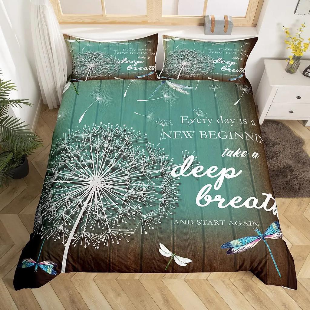 Butterfly Dragonflies Duvet Cover Set Dandelion Bedding Set Women Girl Bedroom Decor Flowers Botanical Weed Comforter Cover 3Pcs