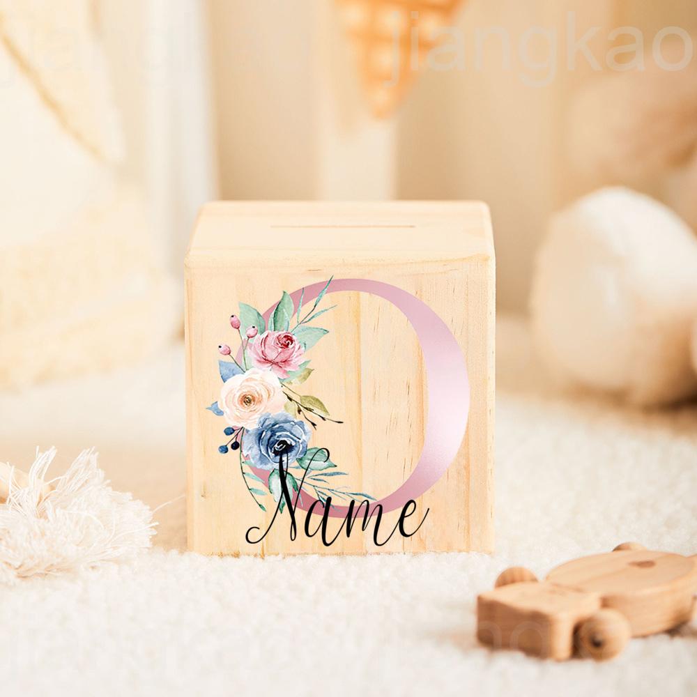 Personalizowana Skarbonka Inicjał z Imieniem Skarbonki dla Dzieci Etui na Kolekcję Monet Drewniany Banknotnik Prezent Urodzinowy na Baby Shower dla Dziewczynek