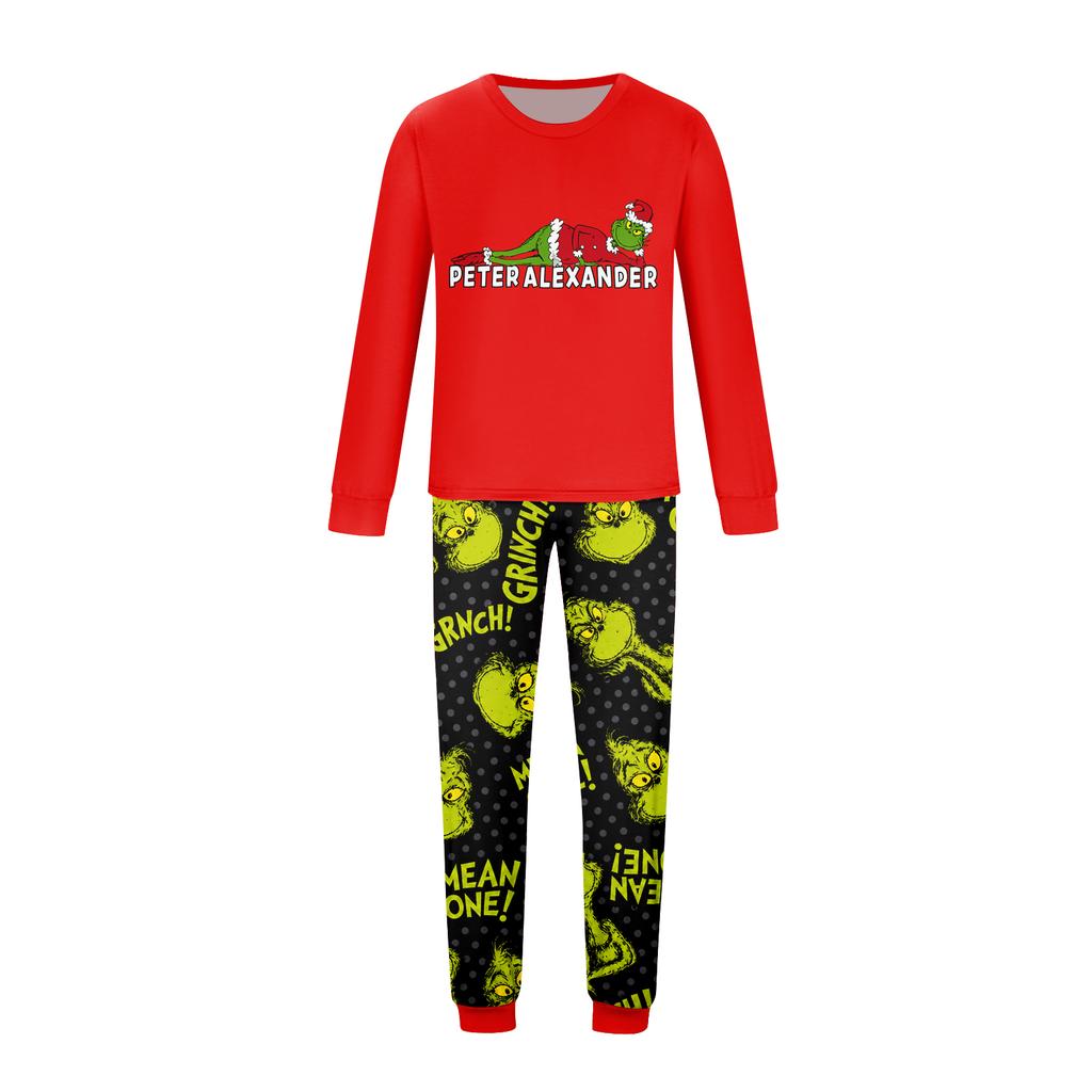 Family Matching Printed Long Sleeve Round Neck Pajama Set with Pants for Parents and Kids