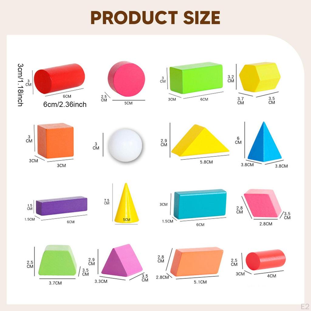 60x Wooden Geometric Solids Educational Toys Geometry Classroom Manipulatives 3D Shapes for
