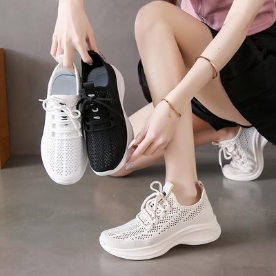 Neue Flyknit-Schuhe Damen Sommer Studenten Sportschuhe Laufschuhe Freizeitschuhe Dicksohlige Schuhe mit Absatz