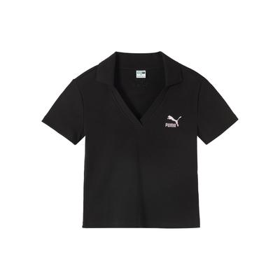 Swxp Dance Mania Embroidered Logo Slim Fit Polo Shirt Women Tops Black 626863-01