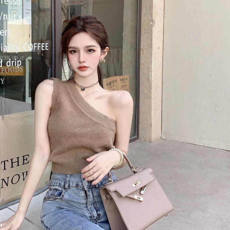 WTEMPO Letní podvazková vesta Design Sense Krátký pletený top Nosí čistě sexy sexy dámské šaty bez ramen