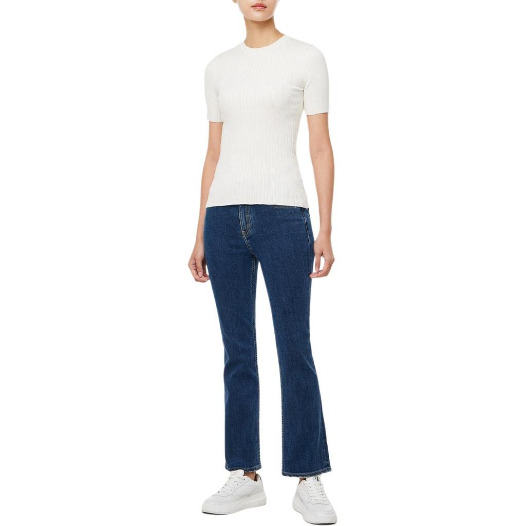 Calvin Klein Solid Color Round Neck Slim Fit Short Sleeve Knit Top Women Tops Ivory 47B361GYAS