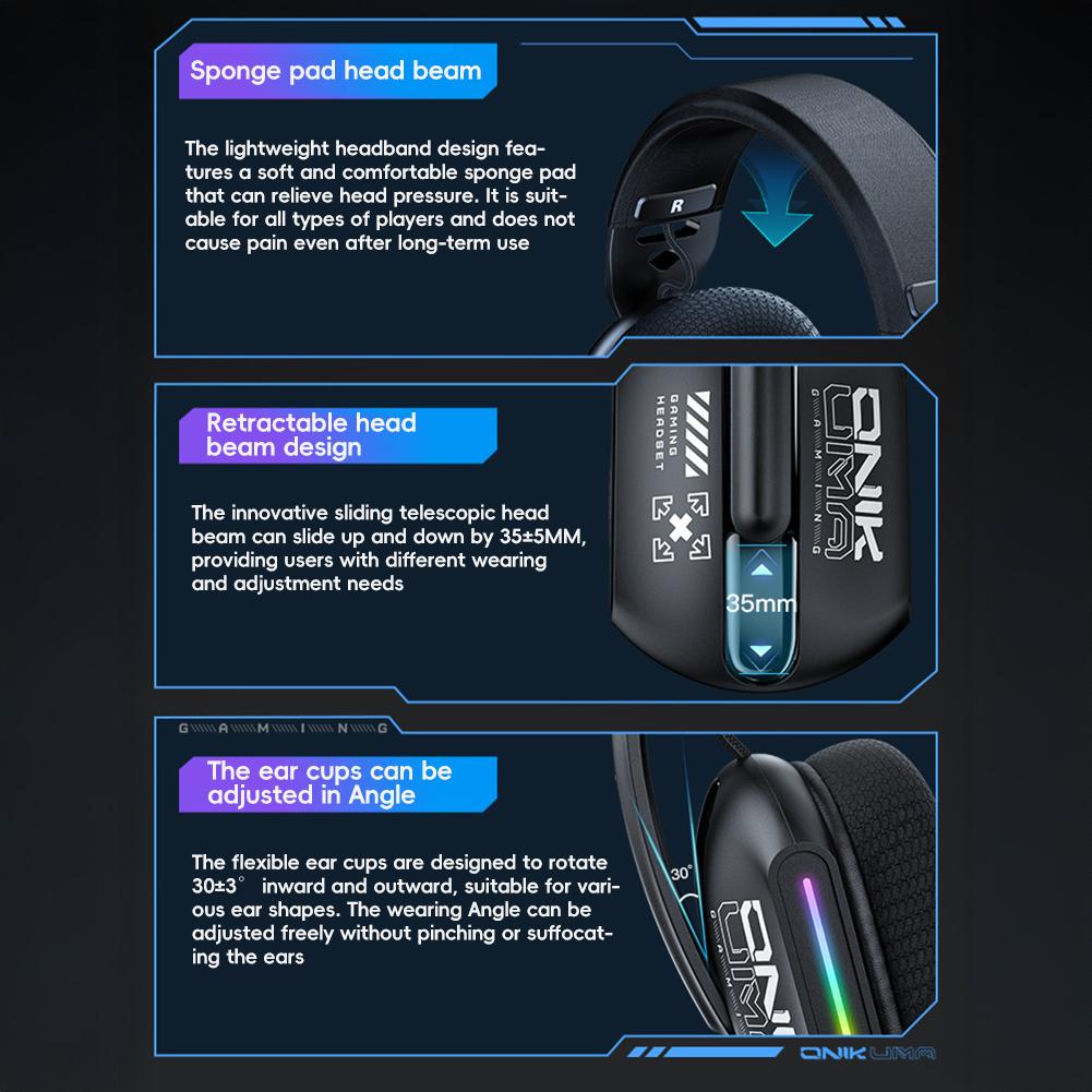 5.3 Słuchawki do gier e-sportowych z trzema trybami i wtykanym mikrofonem, efekt świetlny RGB, słuchawki Bluetooth z redukcją szumów nausznych