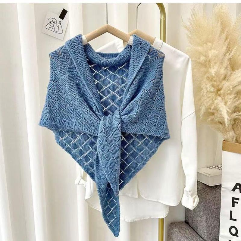 Ladies' Cross Hollow Diamond Knitted Shawl Spring&Summer Triangle Jacket Fashionable Air-Conditioned Room Warm&Wide Shoulder